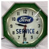 Original Ford Neon Service Clock by Neon Products Inc., 18 1/2 Inches