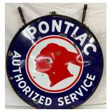 Single-Sided 42-Inch Porcelain ‘Pontiac Authorized Service’ Sign with Original Ring