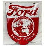 Rare Ford Borne Service Double-Sided Porcelain Sign, 23 1/2 x 33 1/2 Inches
