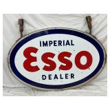 Imperial Esso Dealer Double-Sided Porcelain Sign with Mounting Brackets 48×30