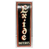 1949 Embossed Vertical Exide Batteries Metal Advertising Sign, 16×48 Inches