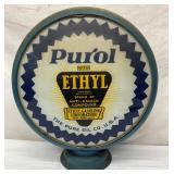 Purol with Ethyl Gasoline Gas Pump Globe with 15-Inch Lens and Metal Body