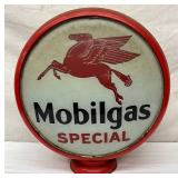 Mobilgas Special Red Metal Gas Pump Globe With 15-Inch Glass Lenses