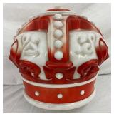 18×16 Inch Original Milk Glass Crown Pump Globe with Red and White Detailing