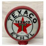 Texaco Ethyl Gas Pump Globe with 15-Inch Glass Lenses in Metal Body