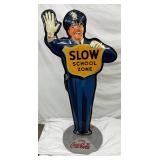 Coca-Cola Rare 29×62 Embossed Die-Cut Policeman ‘Slow School Zone’ am40 Sign