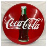 36-Inch Porcelain Coca-Cola Button Sign with Bottle Graphic
