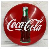 24-Inch Porcelain Coca-Cola Button Sign with Bottle Graphic