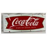 43 x 16 Porcelain Coca-Cola Fishtail Sled Sign