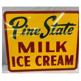 NOS 1964 Pine State Milk and Ice Cream Double-Sided Metal Swinger Sign, 36 x 30 Inches