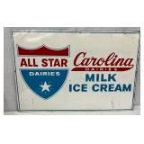 Metal Advertising Sign for All Star Dairies by Carolina Dairies, 35 1/2 x 24 Inches