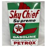 1962 Texaco Sky Chief Su-preme Gasoline Porcelain Pump Plate, 12 x 18 Inches