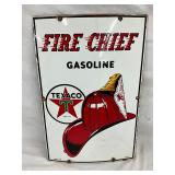 1955 Texaco Fire Chief Gasoline Porcelain Pump Plate, 12 x 18 Inches