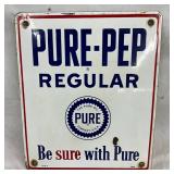 1955 Pure-Pep Porcelain Gasoline Pump Sign 10x12 