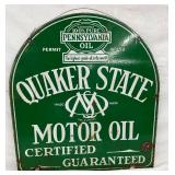 26 1/2 x 29-Inch Double-Sided Porcelain Quaker State Motor Oil Tombstone Sign