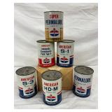 American Oil Company Salesman Sample Kit with Six 1-Quart Motor Oil Cans