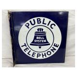 Double-Sided Porcelain Flange Sign: Bell System Public Telephone, 18″ x 18″