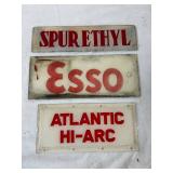 Three Original Gas Pump Inserts Featuring Spur Ethyl, Esso, and Atlantic Hi-Arc