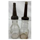 Two Vintage One-Quart Glass Bottles with Metal Spouts