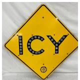 32 1/2-Inch Porcelain ‘Icy’ Road Sign with Cat Eye Reflectors