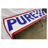 Cloth Advertising Banner with ‘PURE’ and Checkered Design, 93 x 29 Inches