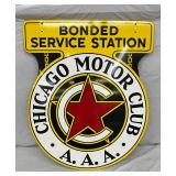 Chicago Motor Club AAA Double-Sided Bonded Service Station Sign, 36 x 43 Inches