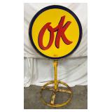 30-Inch Porcelain OK Chevrolet Sidewalk Sign with Stand