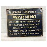 U.S. Civil Aeronautics Authority Porc.  Warning Sign