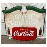 Porcelain Coca-Cola Colonial Sign with Bottles, 57 x 51 1/2 Inches