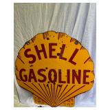 RARE 1929 DS PORC. CLAM SHELL GASOLINE SIGN 