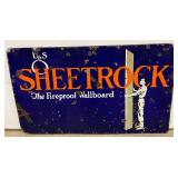 60″ x 35 1/2″ Porcelain Single-Sided U.S. Gypsum Company “Sheetrock” Advertising Sign