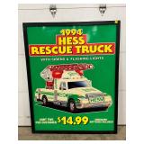 1994 Hess Rescue Truck Plastic Advertisement Sign, 46” x 58 1/2”