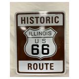 Brown and White 24” x 30” Metal Historic Illinois Route 66 Sign