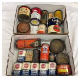 Vintage Automotive and Household Product Cans Including Esso, Wolf’s Head, Camel, and Gulf