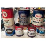 7 Vintage Esso and Texaco Motor Oil and Grease Cans