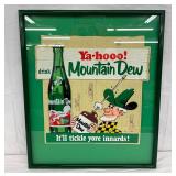 NOS 17 1/2 x 17 Embossed Mountain Dew Easel Back Sign in Frame