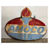 74×59 1/2 Double-Sided Heavy Metal Amoco Sign with Flame Design