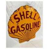 RARE 1929 DS PORC. CLAM SHELL GASOLINE SIGN 