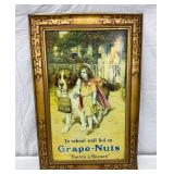 Grape-Nuts Tin Lithograph Advertising Sign Featuring Girl and Dog, 20 x 30 1/2 Inches