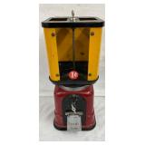 Mid-20th Century Red and Yellow Coin-Operated Gumball Machine