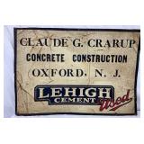 28×19 Embossed Early Metal Lehigh Cement Advertising Sign