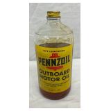 1 Quart Pennzoil Outboard Motor Oil Glass Bottle with Original Cap
