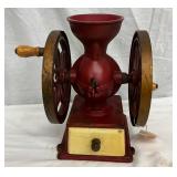 Early Cast Iron Coffee Grinder with Dual Wheel Design, 7″ x 10″