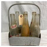 Pepsi-Cola Glass Bottles in Embossed Metal Carrier
