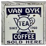 Van Dyk Tea and Coffee Single-Sided Porcelain Advertising Sign, 30 Inches