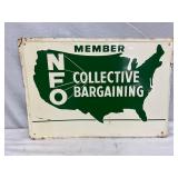 Metal Embossed ‘Member NFO Collective Bargaining’ Sign, 20 x 14 Inches