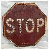 Early Embossed 30-Inch Stop Sign with Cat Eye Reflectors