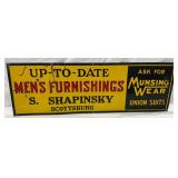 Metal Advertising Sign for Munsing Wear Union Suits, S. Shapinsky, Scottsburg