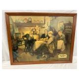 Framed Old Reading Beer Cardboard Sign with Tavern Scene, 33 1/2 x 26 1/2 Inches