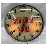 15 IN. Unusual Red Cross Shoes Advertising Clock by United States Shoe Corporation